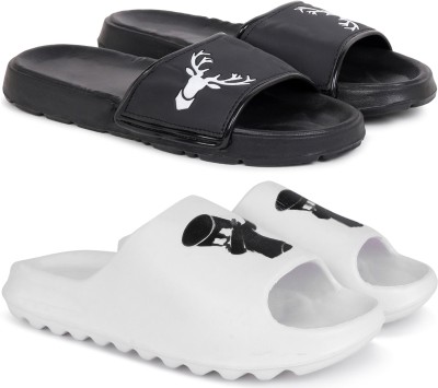 KAPYANSH Men Slides(Black, White , 7)