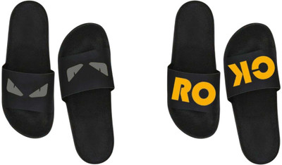 nvisan Men Slides(Grey, Yellow, Black , 7)