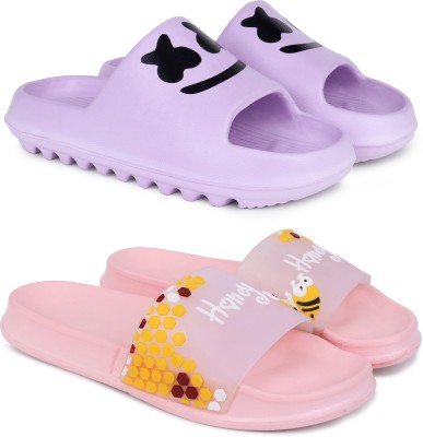 Pampy Angel Women Slides(Purple, Pink , 5)