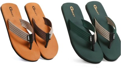 G Best Men Flip Flops(Brown, Green , 6)