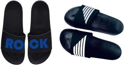nvisan Men Slides(White, Blue , 9)