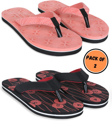 SOUL CULTURE Women Comfortable Stylish and Trending Colorful Printed Slippers (Pack Of 2) Flip Flops(Multicolor , 4)