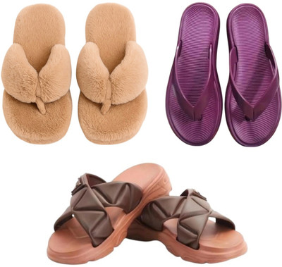Shivaru trader Women Slippers(Brown, Purple, Brown , 6)