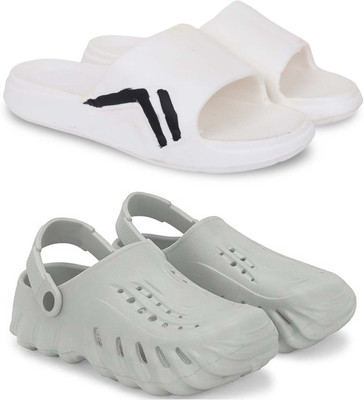 Kapani Fashion Men Slippers(White, Grey , 6)