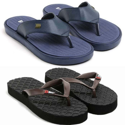 SIZEONE Men Flip Flops(Blue, Black , 6)