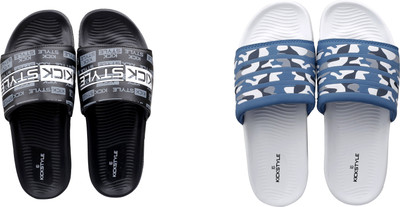 KICKSTYLE Men Slides(White, Black , 6)
