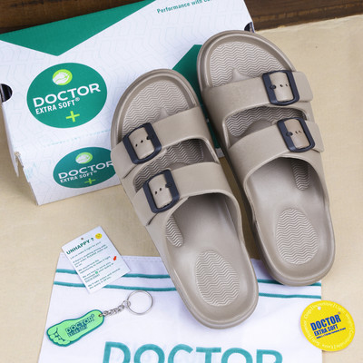 DOCTOR EXTRA SOFT Men Men's Classic Cushion Sliders/Slippers with Adjustable Buckle Strap Adult D-505 Slides(Brown , 9)
