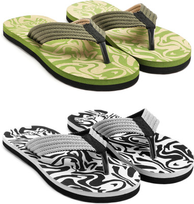 PKKART Men Flip Flops(Grey, Green , 8)