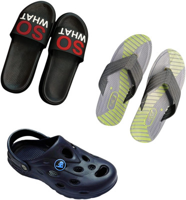 BLIBBERS Men Slippers(Black, Grey, Blue , 8)