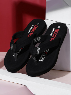 DOCTOR EXTRA SOFT Women Thong Arch Support Ortho Slippers for Women|Orthopedic Diabetic & Stylish D-15 Slippers(Black , 5)