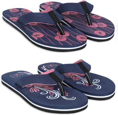 SOUL CULTURE Women Comfortable Stylish and Trending Colorful Printed Slippers (Pack Of 2) Flip Flops(Multicolor , 6)