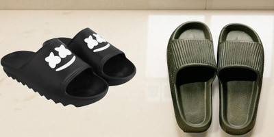 Shoepro Men Slides(Black, Green , 9)