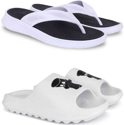Kapani Fashion Men Slippers(Black, White , 10)