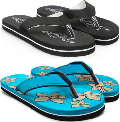 VAHMAH Women Slippers(Black, Blue , 7)