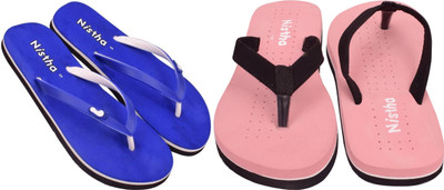 NISTHA Women Flip Flops(Orange, Blue , 6)