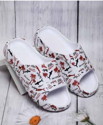 LNT FASHION Men Slides(Maroon, White , 8)