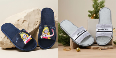 Y key Women Flip Flops(Navy, Grey , 5)