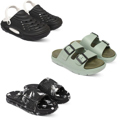 Acorn Men Slides(Black, Olive, Black , 7)