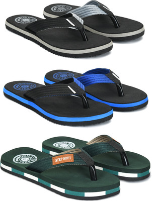 Stepsoft Men Slippers(Black, Blue, Green , 8)