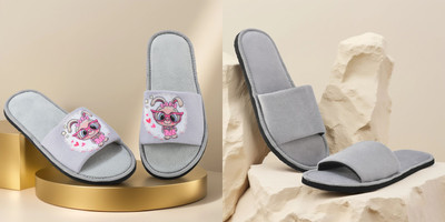 Y key Women Flip Flops(Grey, Grey , 7)
