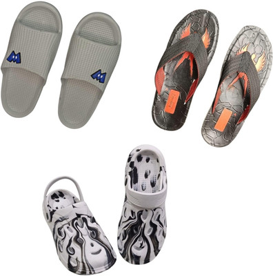BLIBBERS Men Slippers(Grey, Black, Off White , 9)
