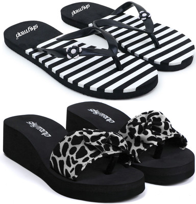 Feens Women Flip Flops(Black, Black , 4)