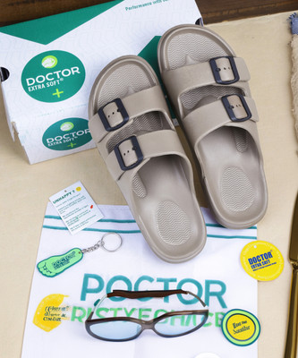 DOCTOR EXTRA SOFT Men Men's Classic Cushion Sliders/Slippers with Adjustable Buckle Strap Adult D-505 Slides(Brown , 9)