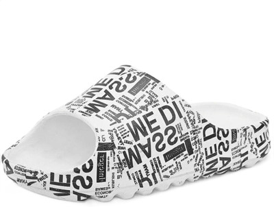 house of common Men Slides(Black, White , 6)