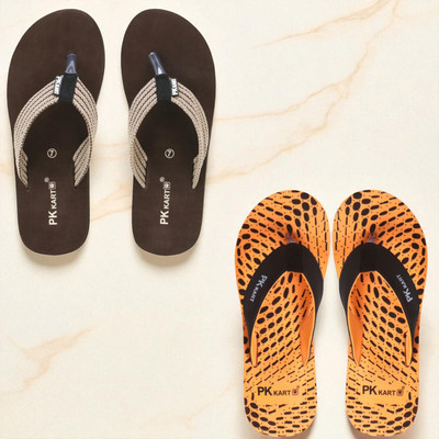 PKKART Men Slippers(Brown, Orange , 7)