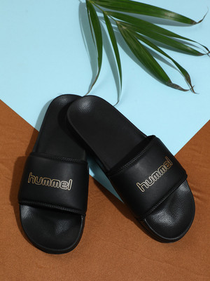HUMMEL Men Slides(Black, Gold , 10)