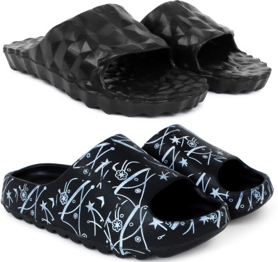 KAPYANSH Men Slides(Black, Black , 9)