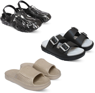 Acorn Men Slides(Black, Grey, Beige , 9)