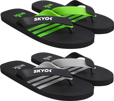 SkyOK Men Flip Flops(Green, Grey , 10)