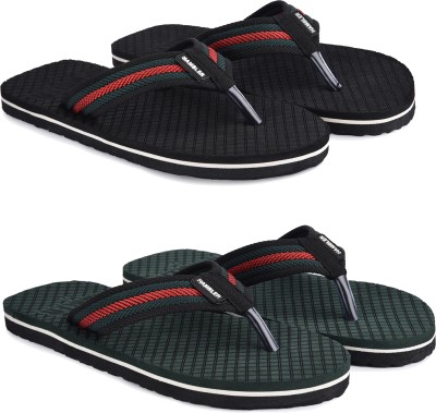 Hambler Men 2 Pairs EXTRA SOFT slippers.Lightweight.Durable.Daily use. Dr care orthopaedic. Slippers(Black, Green, Red , 6)