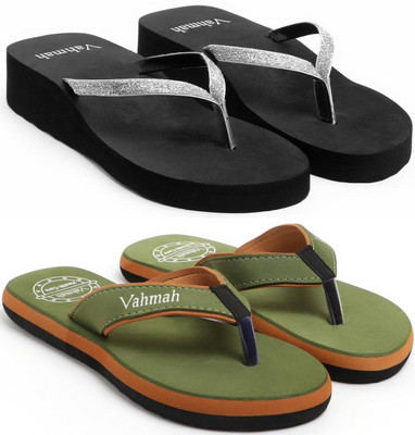 VAHMAH Women Slippers(Silver, Green , 5)