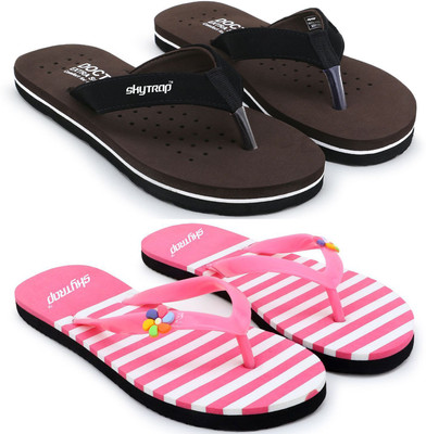 HOC Women Slippers(Brown, Pink , 8)