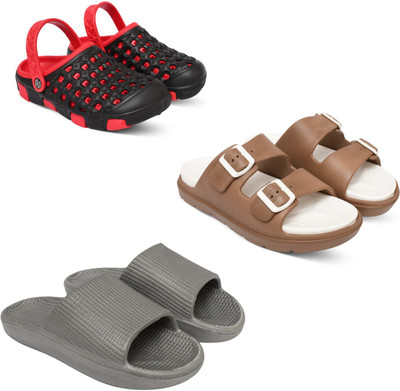 Acorn Men Slides(Red, Tan, Grey , 9)