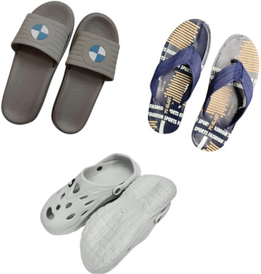 BLIBBERS Men Slippers(Grey, Blue, Off White , 9)