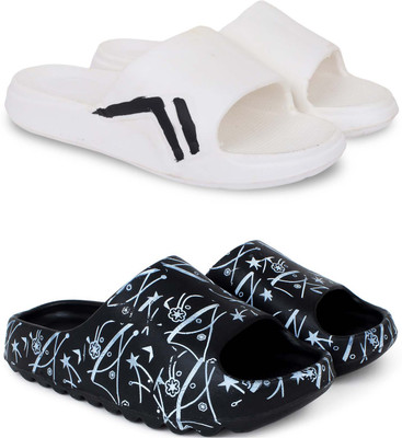 Pampy Angel Men Slippers(White, Black , 9)