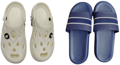 BLIBBERS Men Slides(White, Blue , 7)