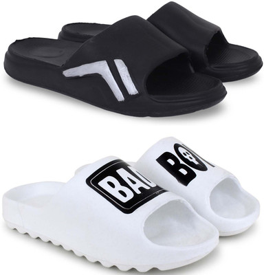 Kapani Fashion Men Slippers(Black, White , 6)