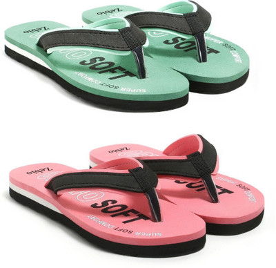 zebio Women Slippers(Green, Black, Pink, Black , 6)