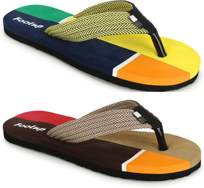 Footup Men Slippers(Yellow, Brown , 8)