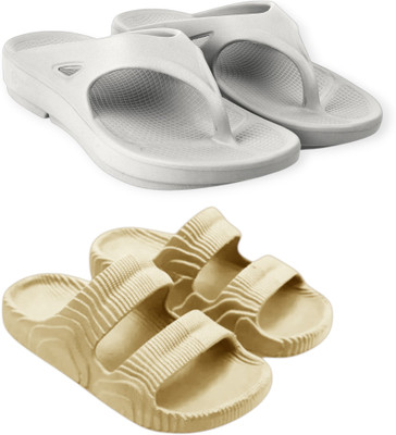 Feel alive Men Slippers(Grey, Beige , 8)