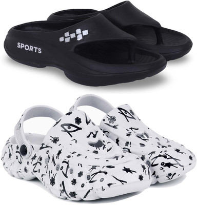 KAPYANSH Men Slippers(Black, White , 10)