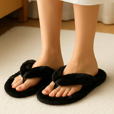 WOLVESDEN Women Flip Flops(Black , 7)