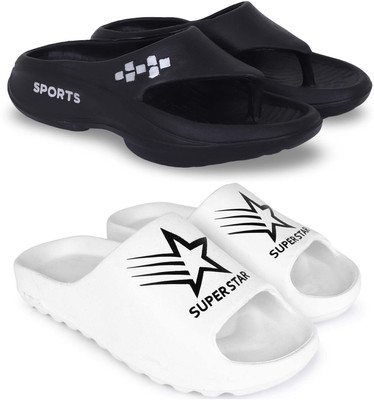 KAPYANSH Men Slippers(Black, White , 10)