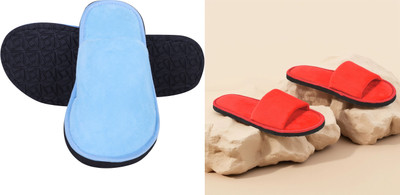 Y key Women Flip Flops(Blue, Red , 4)