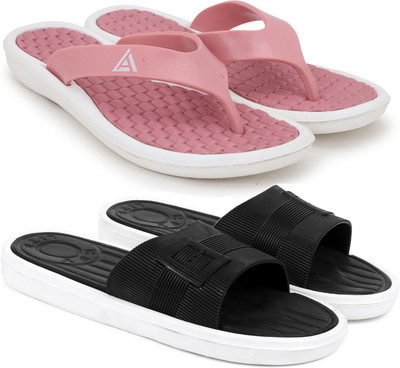 Kapani Fashion Women Women Combo Pack of 2 Lightweight Flipflops, Slipper, Slides (Pink, Black , 5) Slippers(Pink, Black , 5)