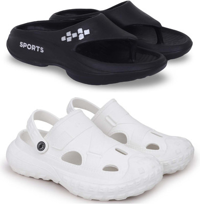 KAPYANSH Men Slippers(Black, White , 7)